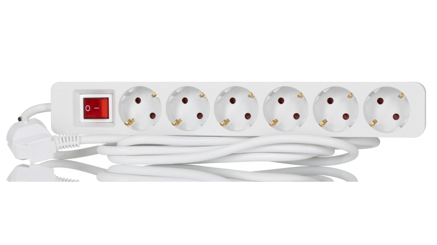 Conector hembra RS PRO, long. cable 2m, 6 tomas Schuko, 250 V, 16A, de PVC, IP20