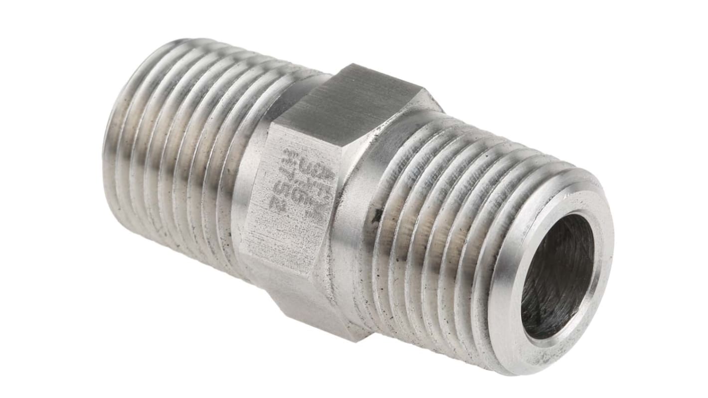 RS PRO Stainless Steel Pipe Fitting Hexagon Nipple Joint, Male NPT 1/2in x Male NPT 1/2in