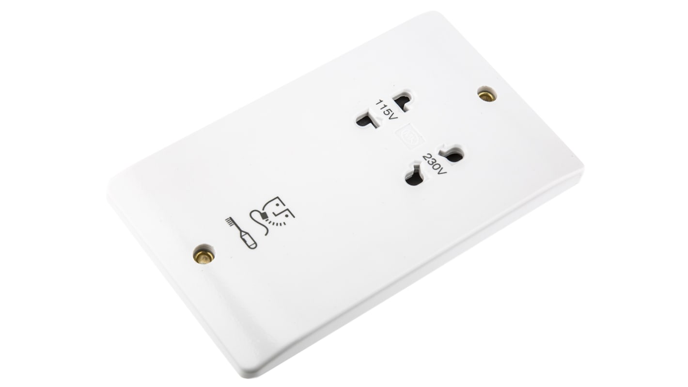 MK Electric White 2 Gang Plug Socket, Indoor Use