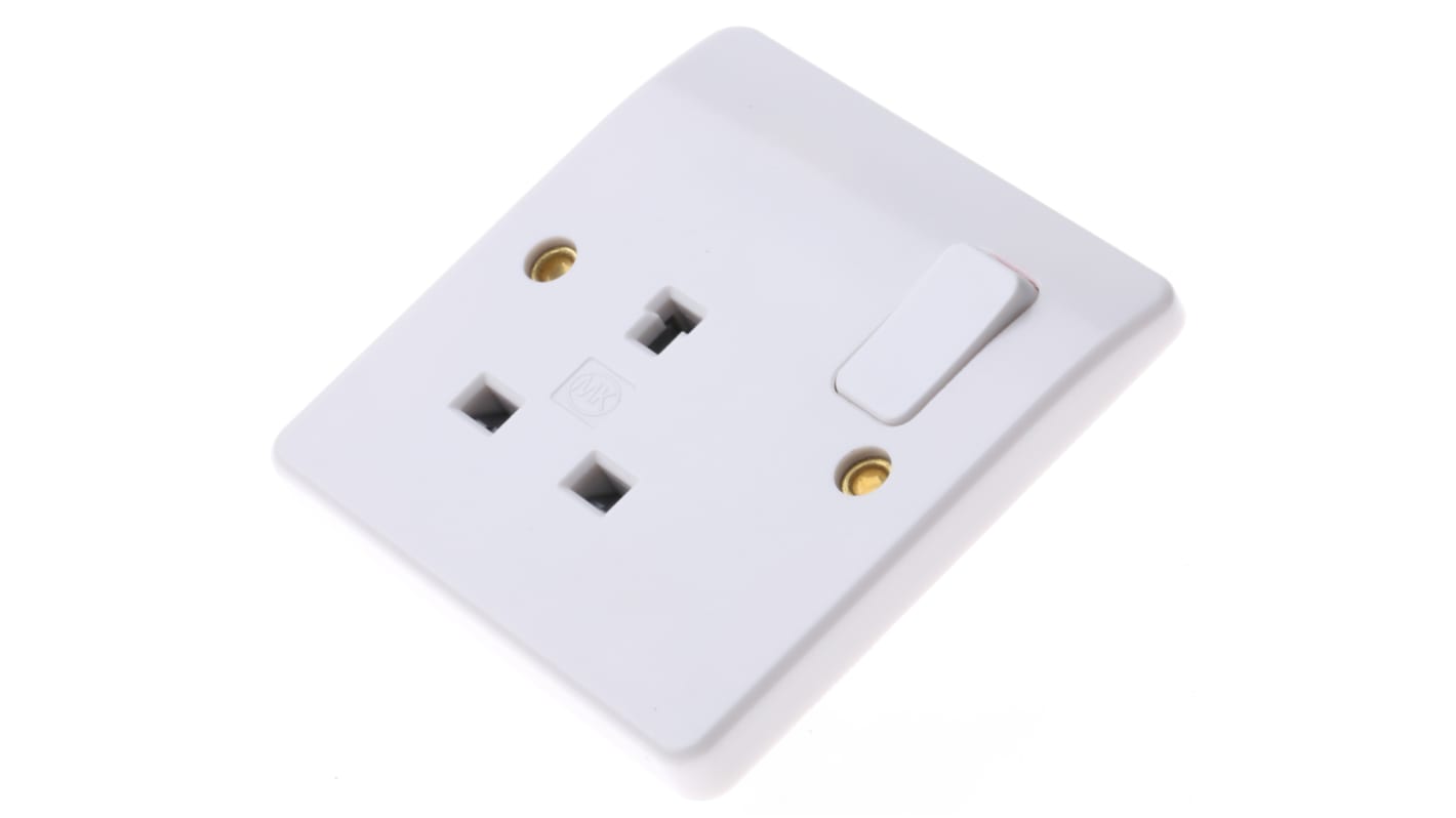 Presa elettrica, MK Electric K1257 WHI, 13A, 1 modulo, IP2XD, Bianco In interni, Montaggio a filo 230 V