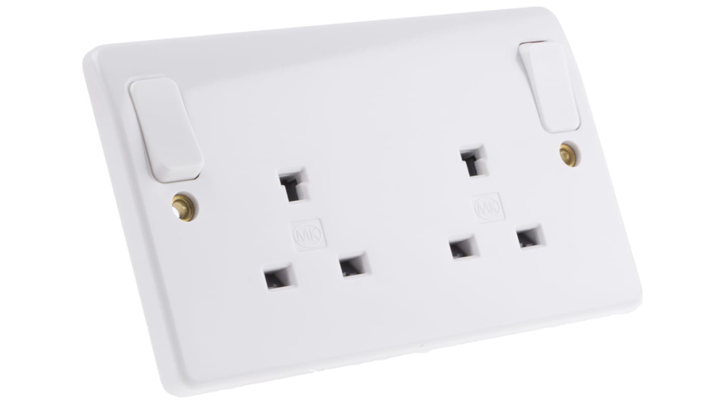 MK Electric 英标插座, 带开关, 2位, 嵌入式安装, 室内使用, 13A, 230 V, 白色, Logic Plus系列