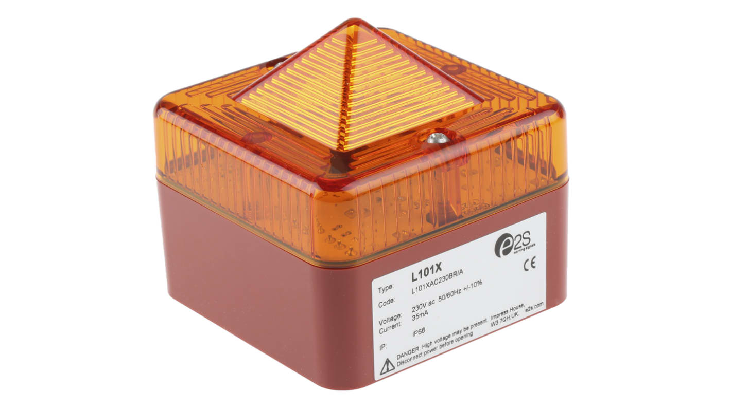 e2s L101X Series Amber Flashing Beacon, 230 V ac, Surface Mount, Xenon Bulb, IP66
