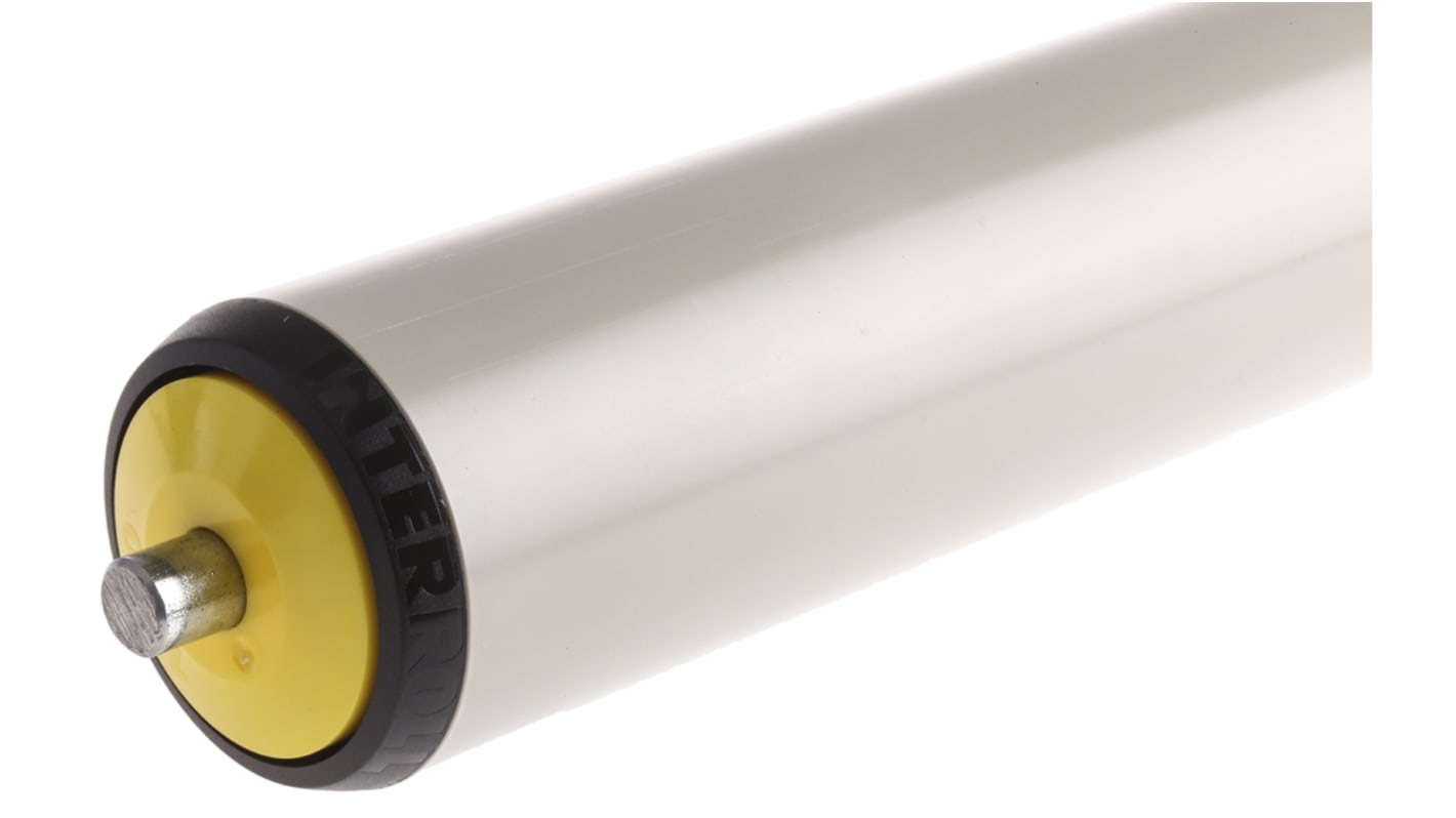 Interroll PVC Round Conveyor Roller Spring Loaded 50mm Dia. x 500mm L, Steel, 10mm Spindle, 530mm Overall Length