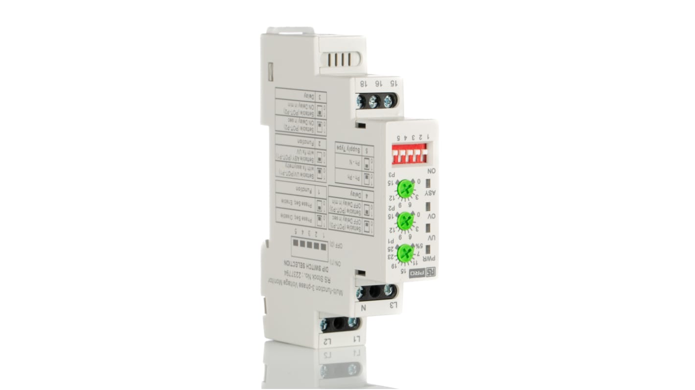 RS PRO Phase Monitoring Relay, 3 Phase, SPDT, DIN Rail