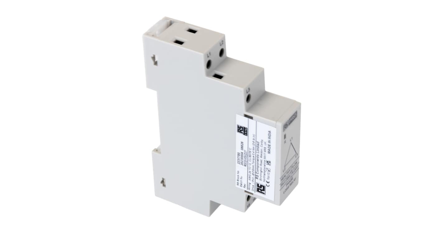 RS PRO Phase Monitoring Relay, 3 Phase, SPDT, Phase Loss, Voltage Assemmetry, DIN Rail