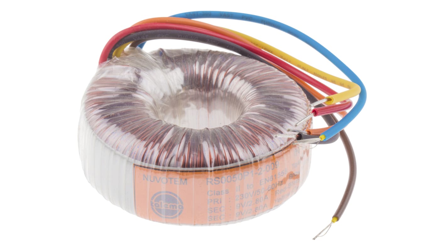 Transformador toroidal Nuvotem Talema, 0050P1-2-009, Tensión 2 x 9V ac, Potencia 50VA, 2 salidas