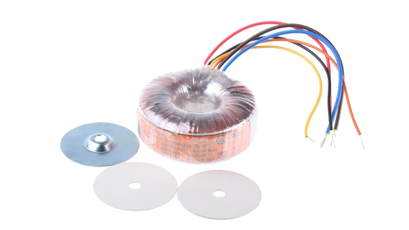 Nuvotem Talema 230V ac, 2 x 55V ac Toroidal Transformer, 50VA 2 Output