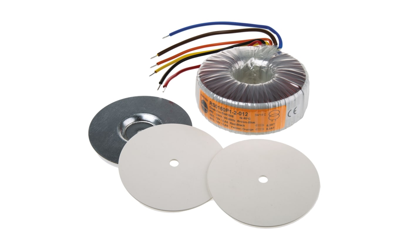 Transformador toroidal Nuvotem Talema, 0160P1-2-012, Tensión 2 x 12V ac, Potencia 160VA, 2 salidas