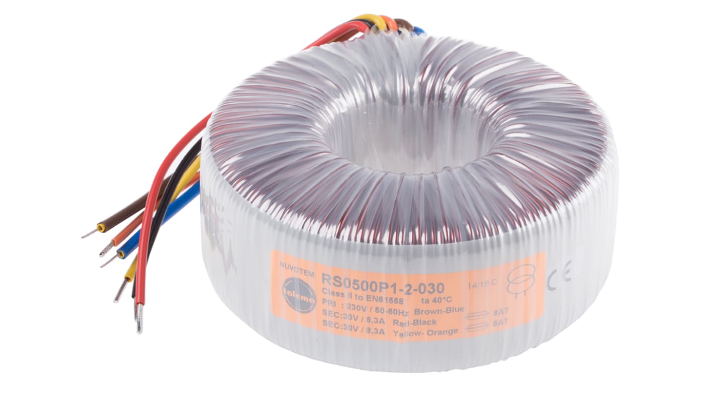 Nuvotem Talema 230V ac, 2 x 30V ac Toroidal Transformer, 500VA 2 Output
