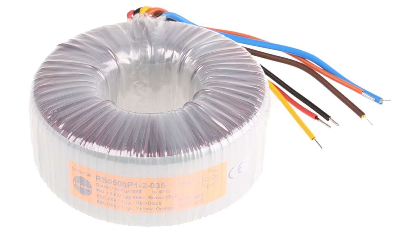 Nuvotem Talema 230V ac, 2 x 35V ac Toroidal Transformer, 500VA 2 Output