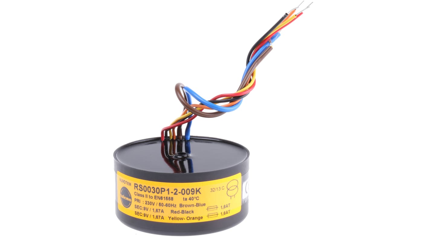 Nuvotem Talema 230V ac, 2 x 9V ac Toroidal Transformer, 30VA 2 Output