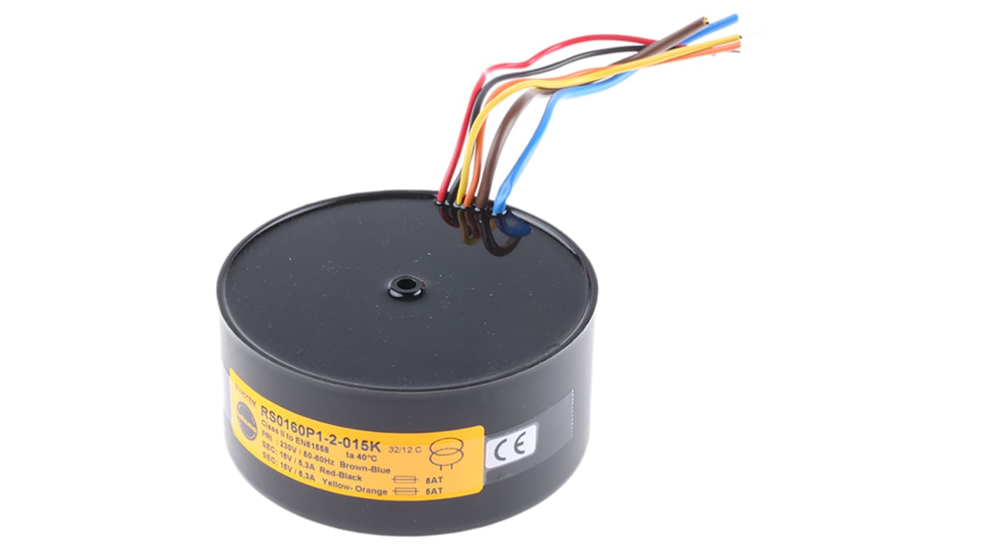 Transformador toroidal Nuvotem Talema, 0160P1-2-015K, Tensión 2 x 15V ac, Potencia 160VA, 2 salidas