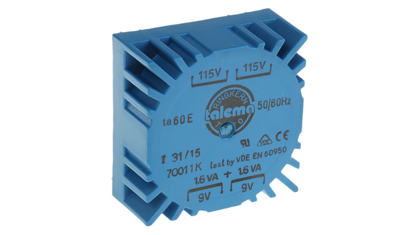 Nuvotem Talema 115 V ac, 230 V ac, 2 x 9V ac Toroidal Transformer, 3.2VA 2 Output