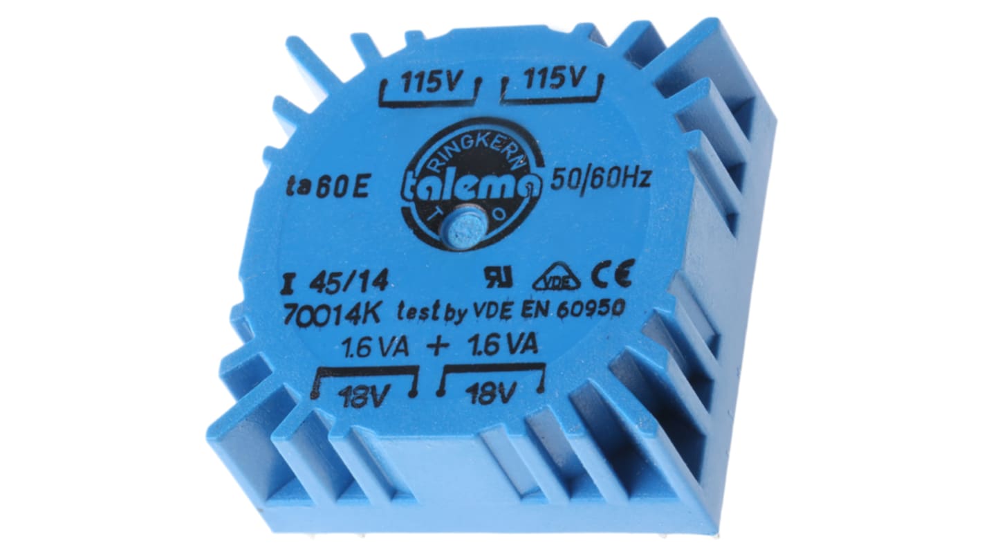 Nuvotem Talema 115 V ac, 230 V ac, 2 x 18V ac Toroidal Transformer, 3.2VA 2 Output