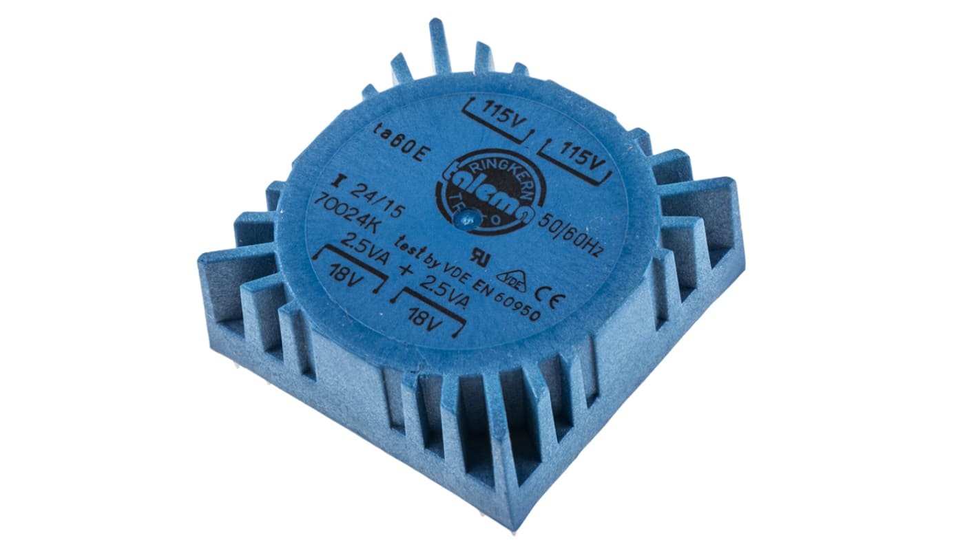 Nuvotem Talema 115 V ac, 230 V ac, 2 x 18V ac Toroidal Transformer, 5VA 2 Output