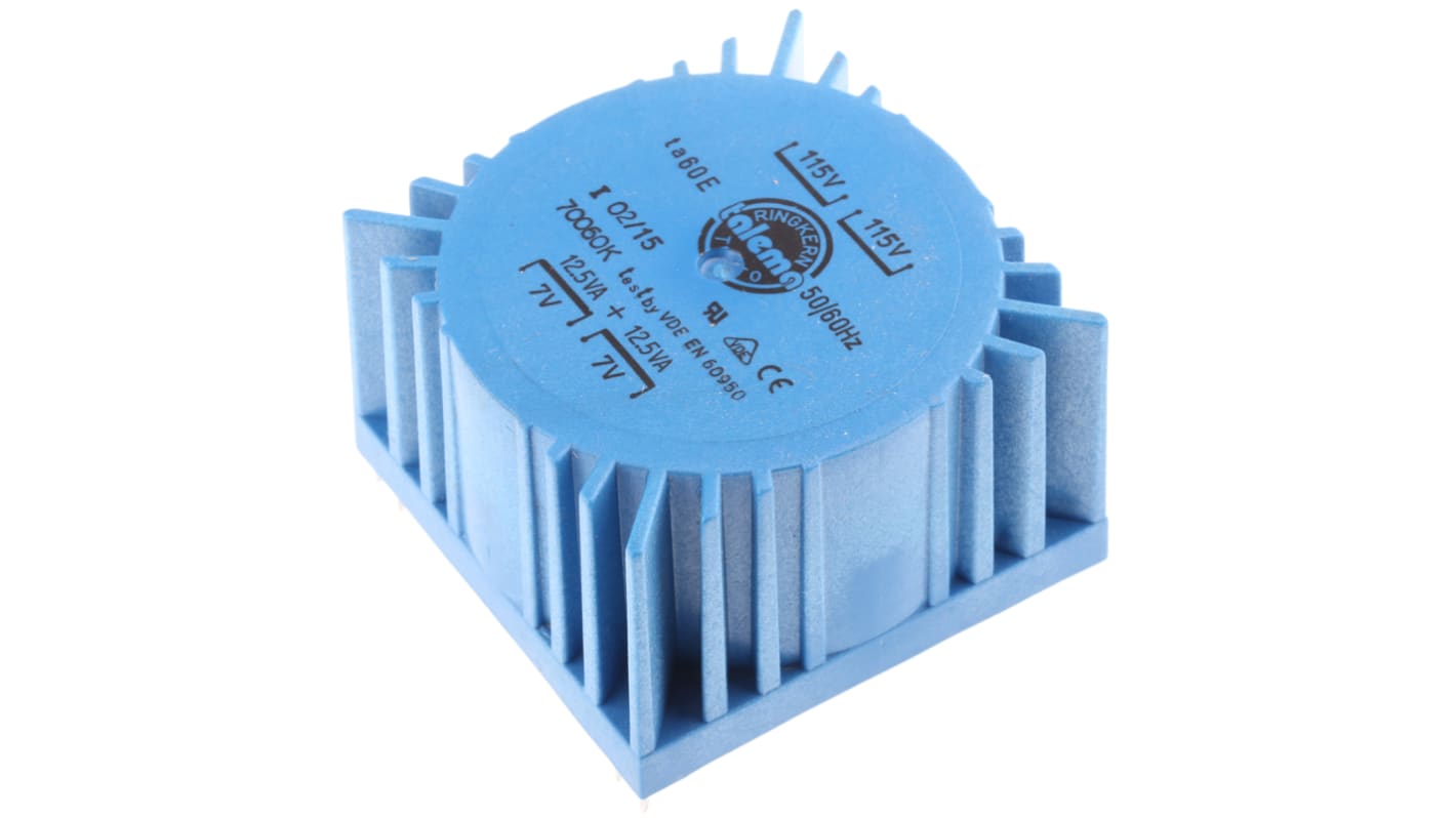 Nuvotem Talema トロイダルトランス,1次：115 V ac, 230 V ac,2次：2 x 7V ac,電力：25VA 70060K