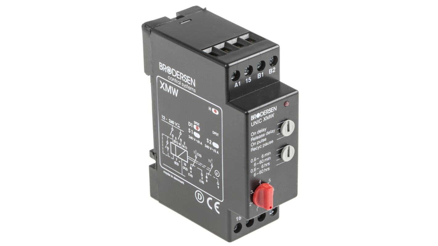 Brodersen Systems XMW-D1 Series DIN Rail Mount Timer Relay, 10.5 → 265V ac/dc, 1-Contact, 0.6-6 hrs, 0.6-6min,