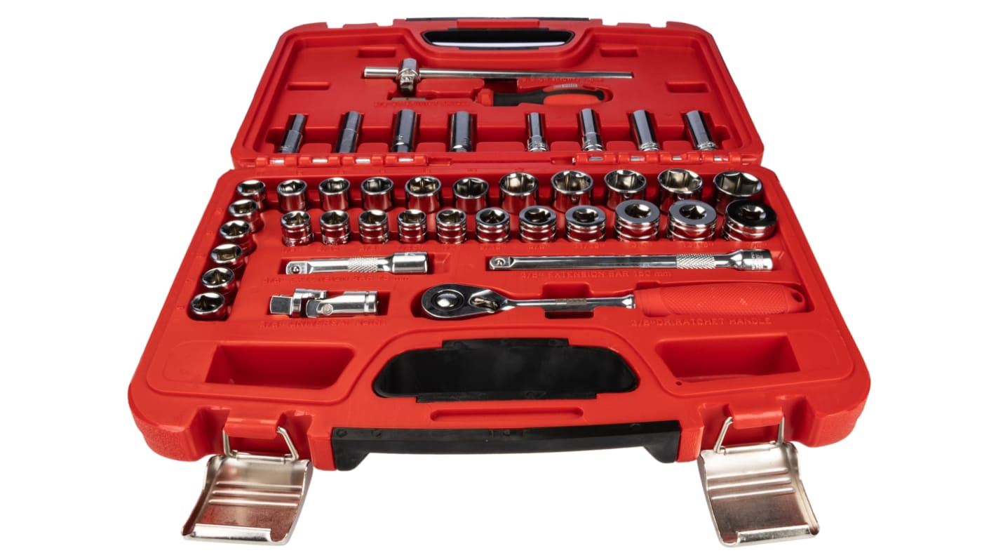 RS PRO 41-Piece Imperial, Metric 3/8 in Deep Socket/Standard Socket Set with Ratchet, 6 point; 12 point