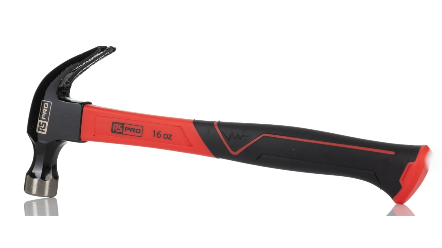 RS PRO Hammer, Klauenhammer Flach aus C-Stahl Fiberglas-Stiel 450g 340 mm