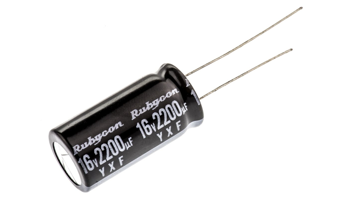 Rubycon 直插铝电解电容, 2200μF, 16V 直流, 12.5 (Dia.) x 25mm, 最高+105°C, YXF系列