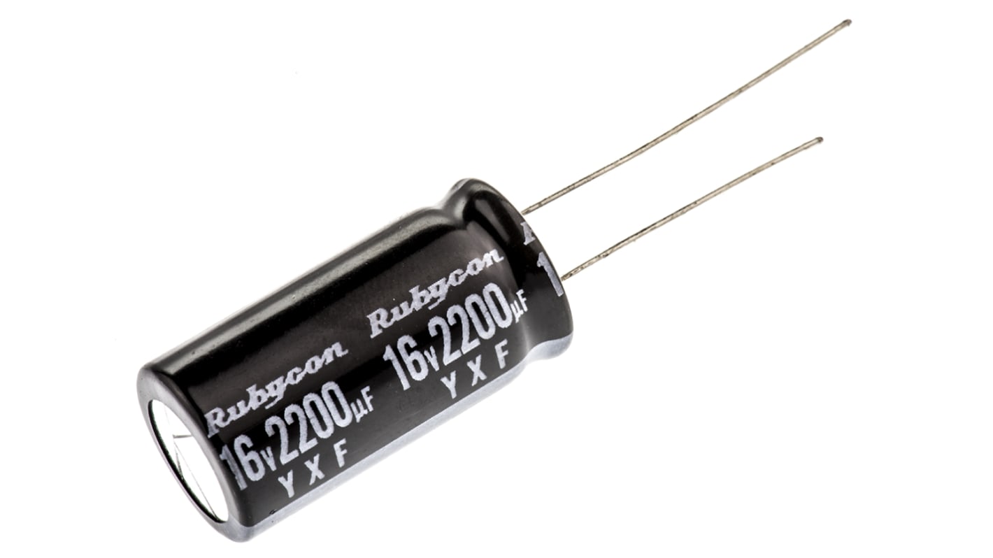 Rubycon 2200μF Aluminium Electrolytic Capacitor 16V dc, Radial, Through Hole - 16YXF2200M12.5X25