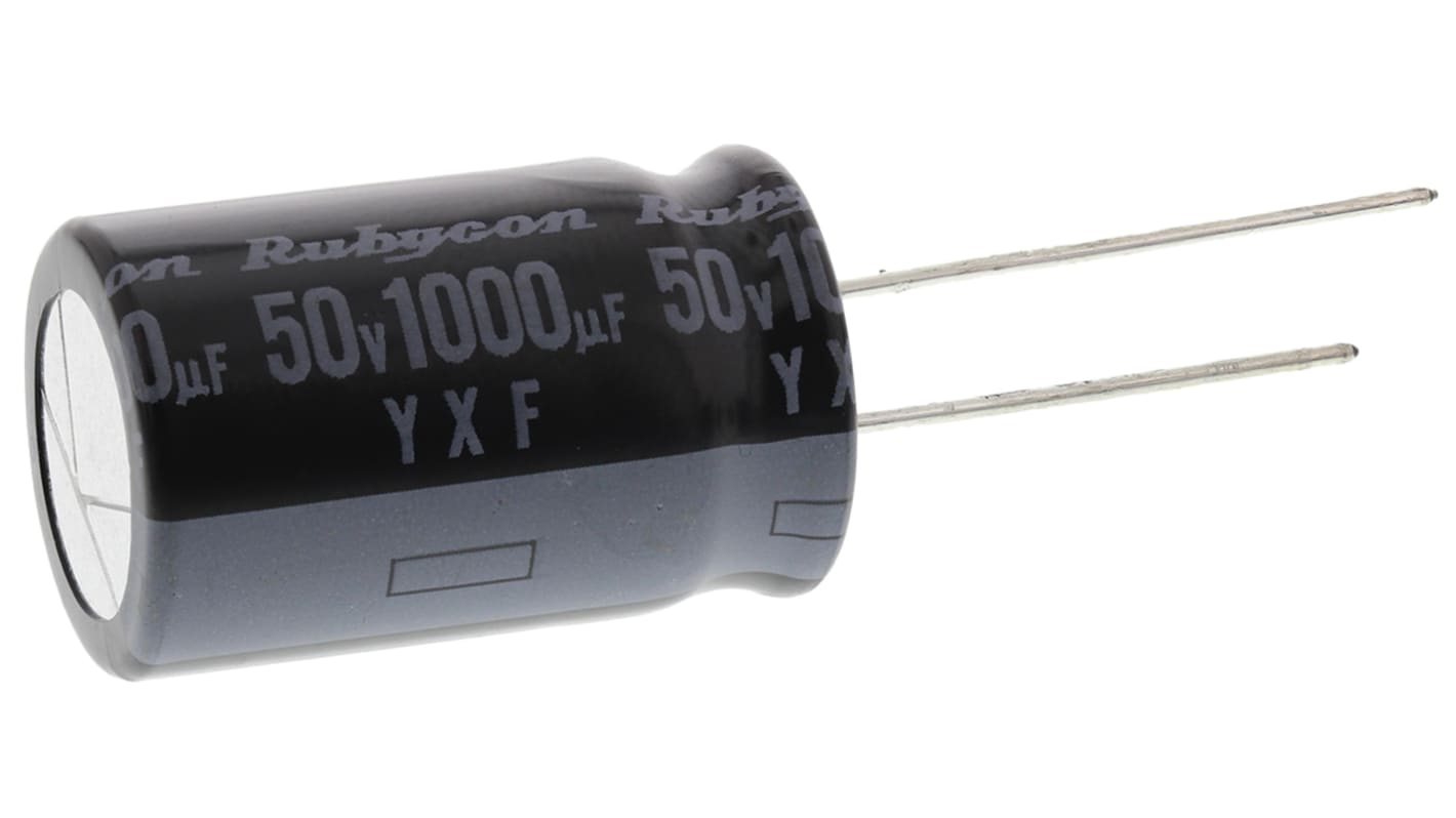 Rubycon 1000μF Aluminium Electrolytic Capacitor 50V dc, Radial, Through Hole - 50YXF1000M16X25