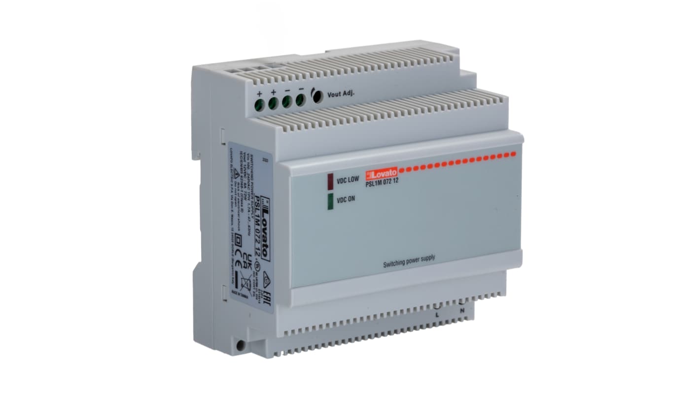 Lovato DIN-sín tápellátás, 12V dc, 6A, BE: 240V ac, 72W