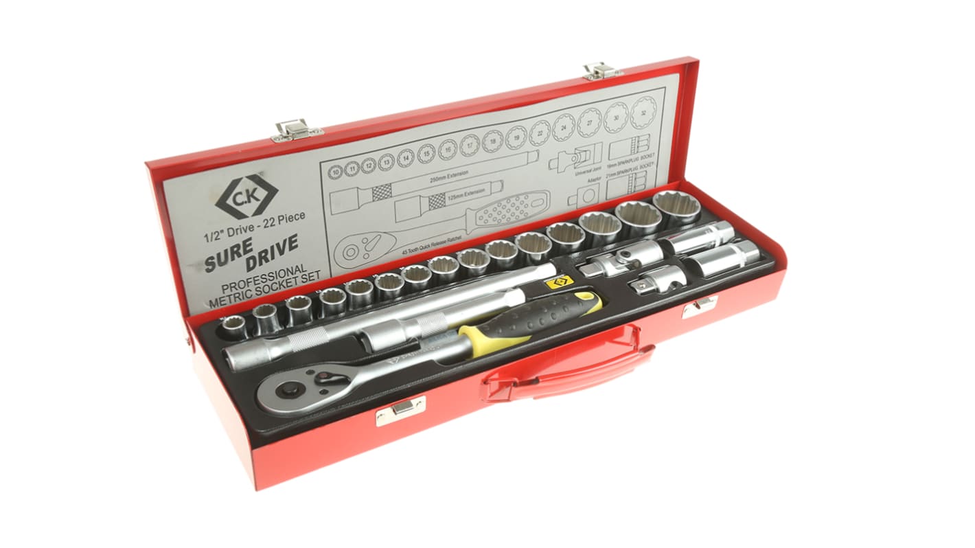 CK 22-Piece Metric 1/2 in Deep Socket/Standard Socket Set with Ratchet, 12 point
