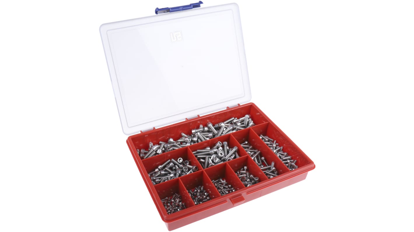 RS PRO Edelstahl A4 316 Schrauben Sortiment Innensechskant, M3, M4, M5, M6 x 6 → 25mm, 545 Stück
