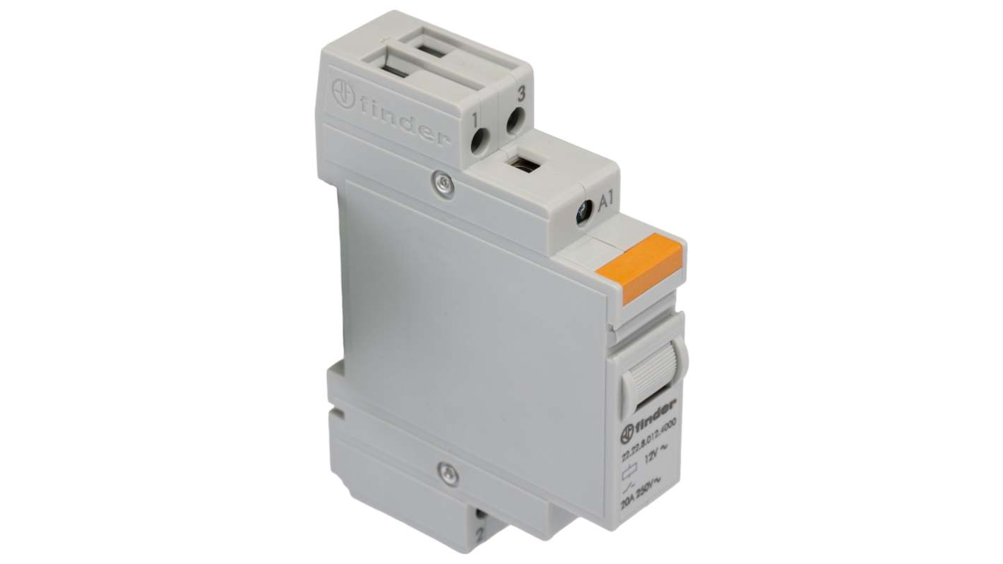 Finder DIN Rail Non-Latching Relay, 12V ac Coil, 20A Switching Current