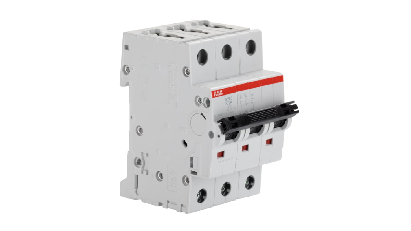 ABB C型MCB, 4极, 25kA分断, 32A, 400 V, 415 VAC, S800C系列 S804C-C32A