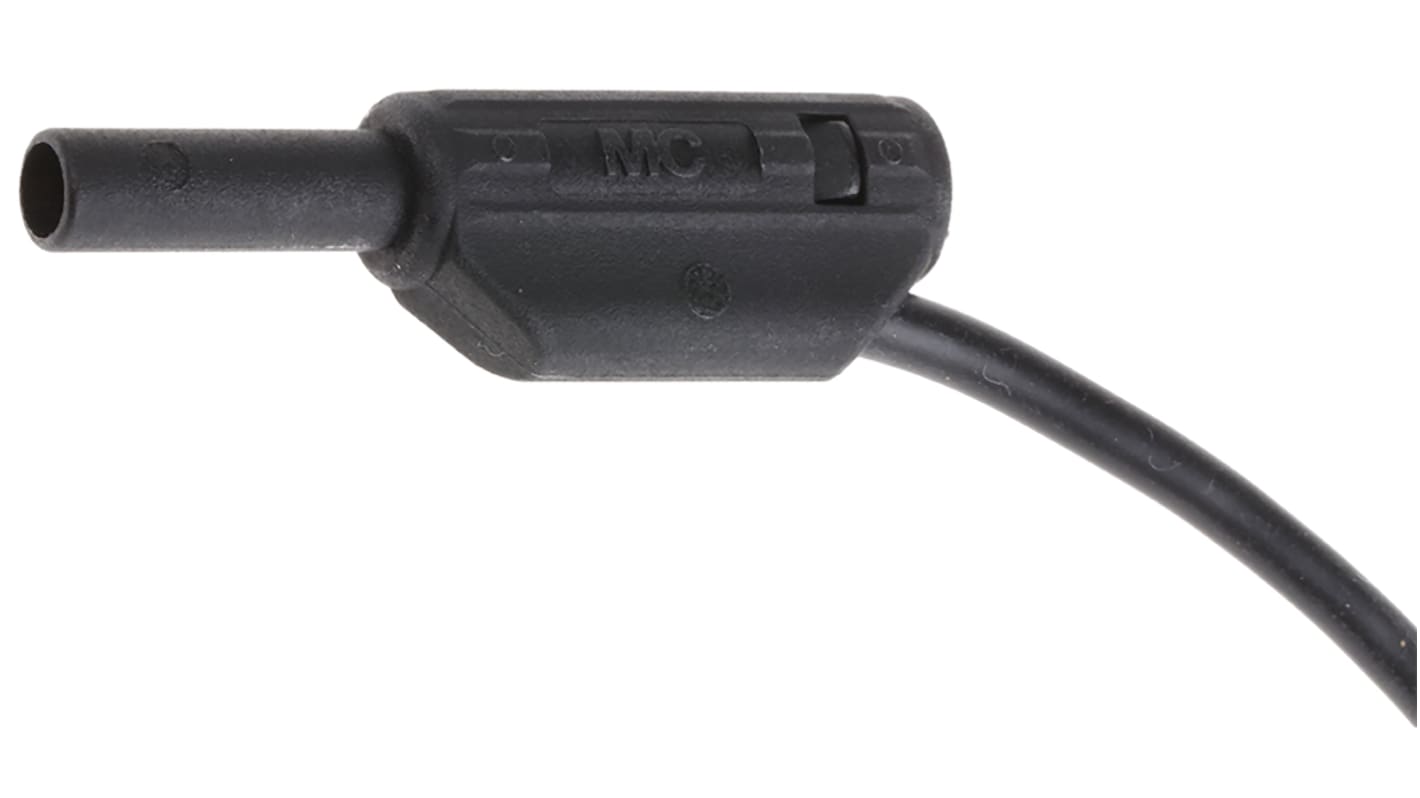 Staubli Messleitung 2 mm Stecker / Stecker, Schwarz Silikon-isoliert 1m, 600V / 10A CAT II 600V