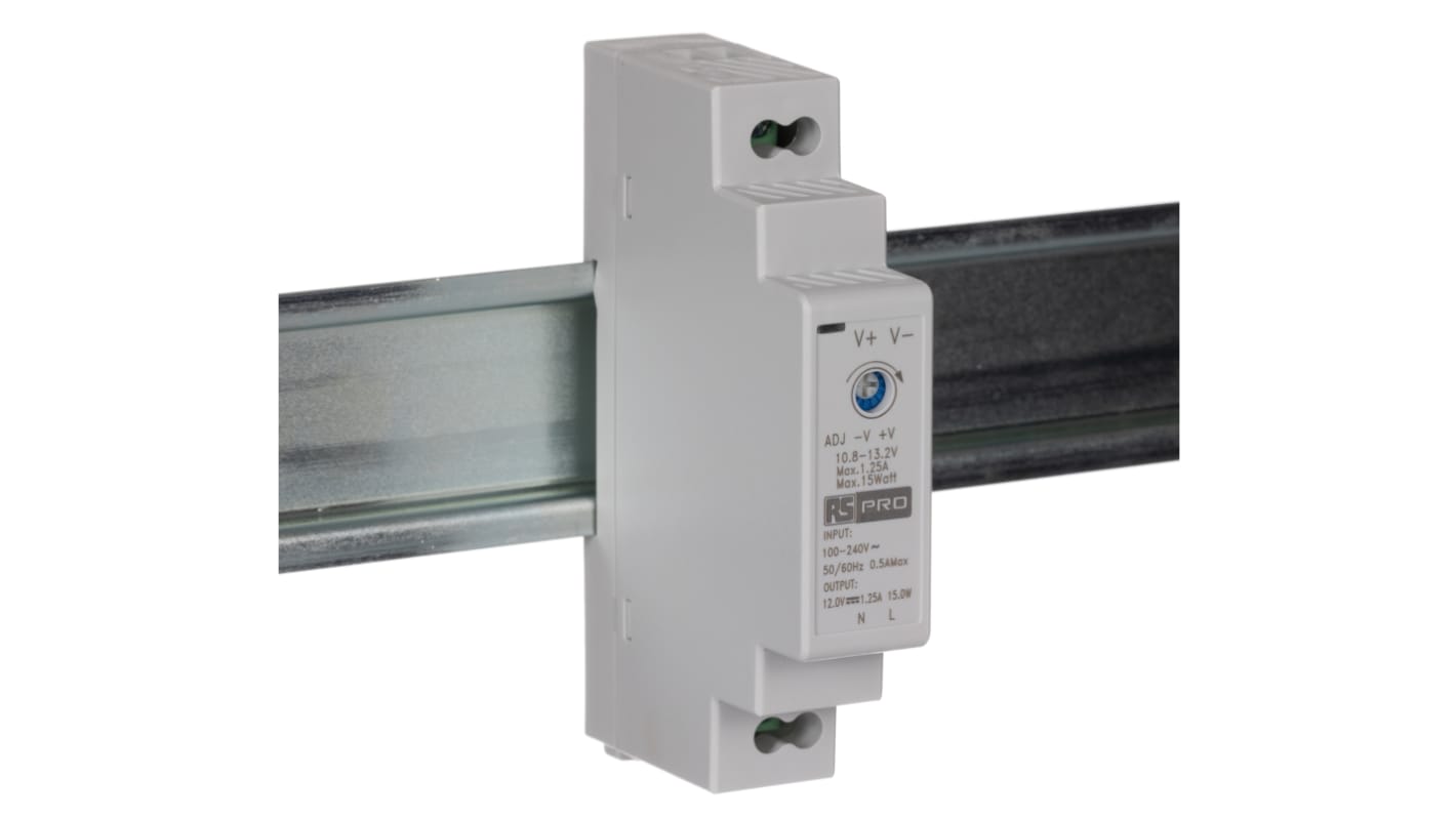 Napájecí zdroj na lištu DIN 15W, počet výstupů: 1 Spínaný napájecí zdroj 1.25A, výstup: 12V dc