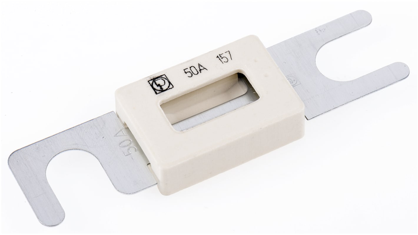 Littelfuse 保险丝条汽车保险丝, 50A, 80V 直流, F熔断, 灰色，白色, 陶瓷主体