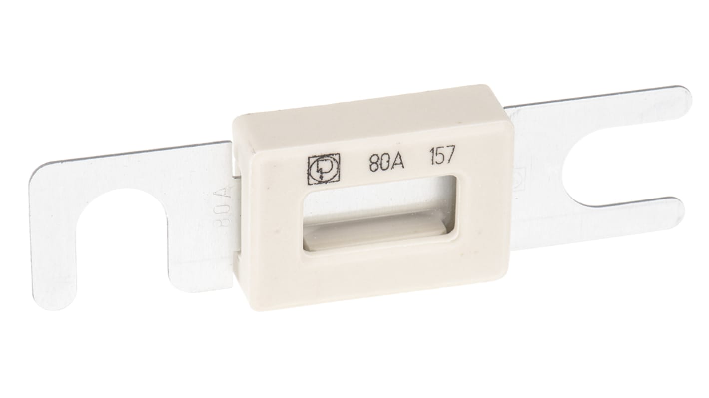 Littelfuse 保险丝条汽车保险丝, 80A, 80V 直流, F熔断, 灰色，白色, 陶瓷主体