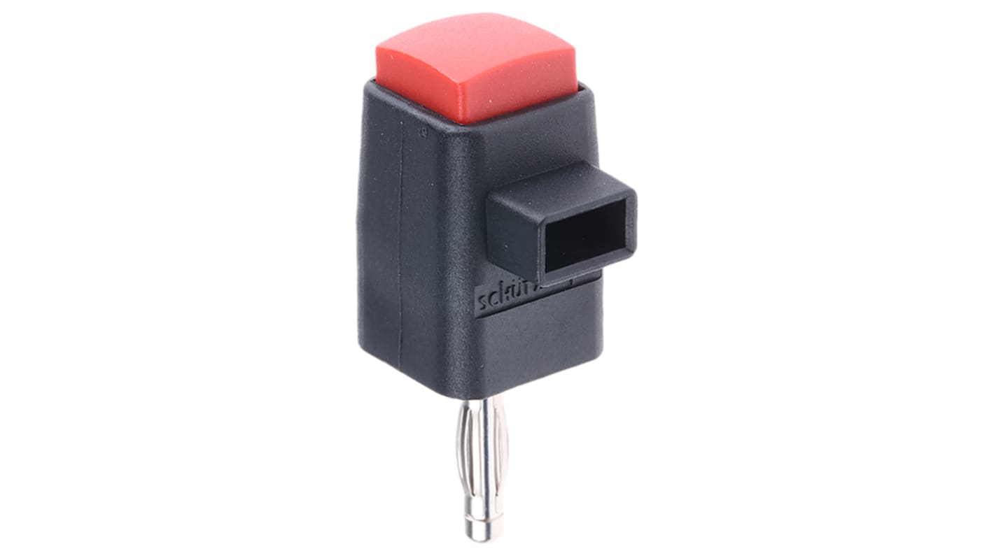 Schutzinger Red Male Banana Plug, 4 mm Connector, Tab Termination, 16A, 30 V ac, 60V dc, Nickel Plating