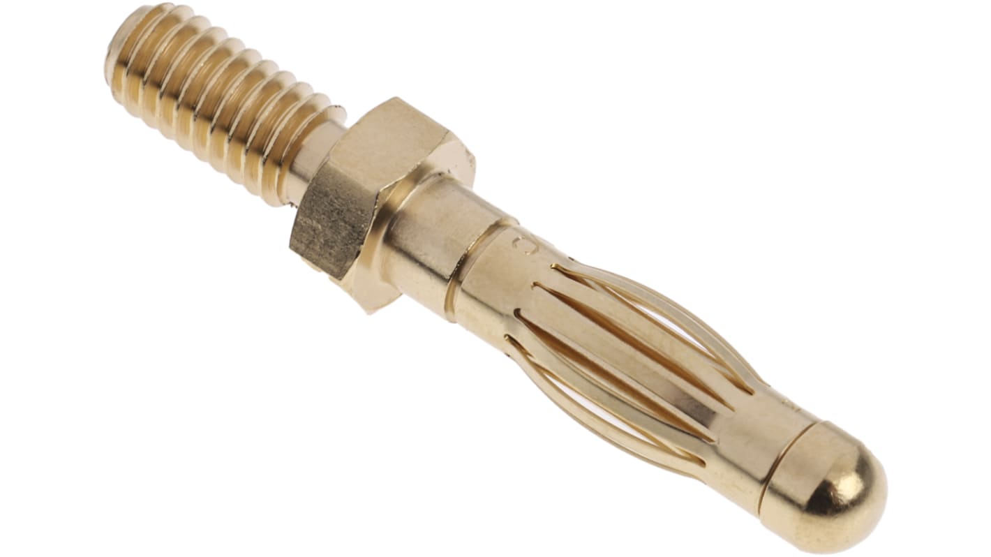 Staubli Gold Male Banana Plug, 4 mm Connector, Screw Termination, 50A, Gold Plating