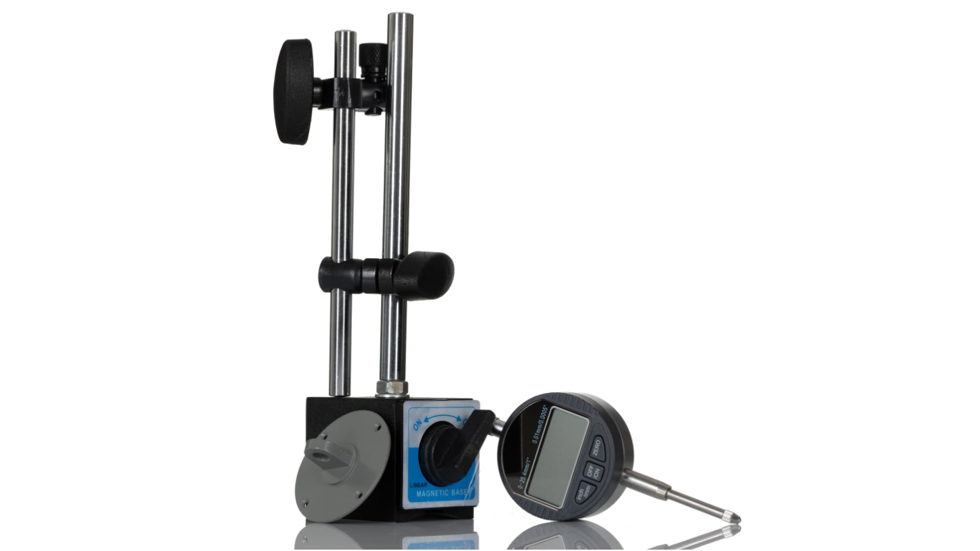 RS PRO Metric 1 x Magnetic Base-MB-1, 1 x Plunger Digital Indicator, 25mm / 1&#148; Travel Measuring Set