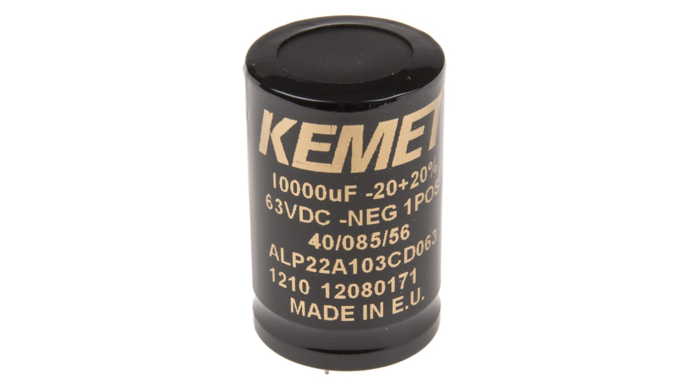 Condensatore KEMET, serie ALP22, 10000μF, 63V cc, -10 → +30%, +85°C, Montaggio su circuito stampato