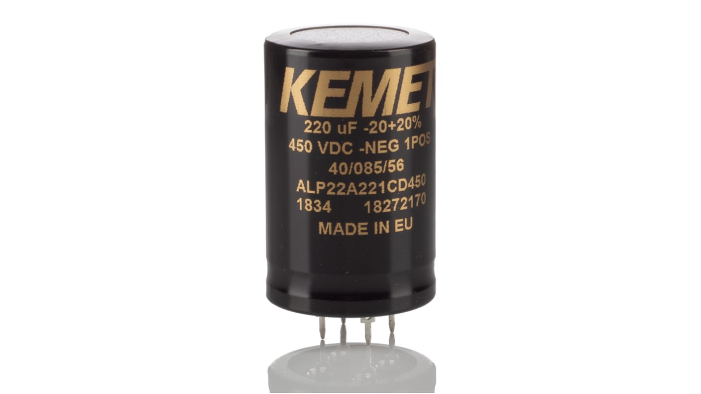 KEMET 220μF Aluminium Electrolytic Capacitor 450V dc, PCB Mount - ALP22A221CD450