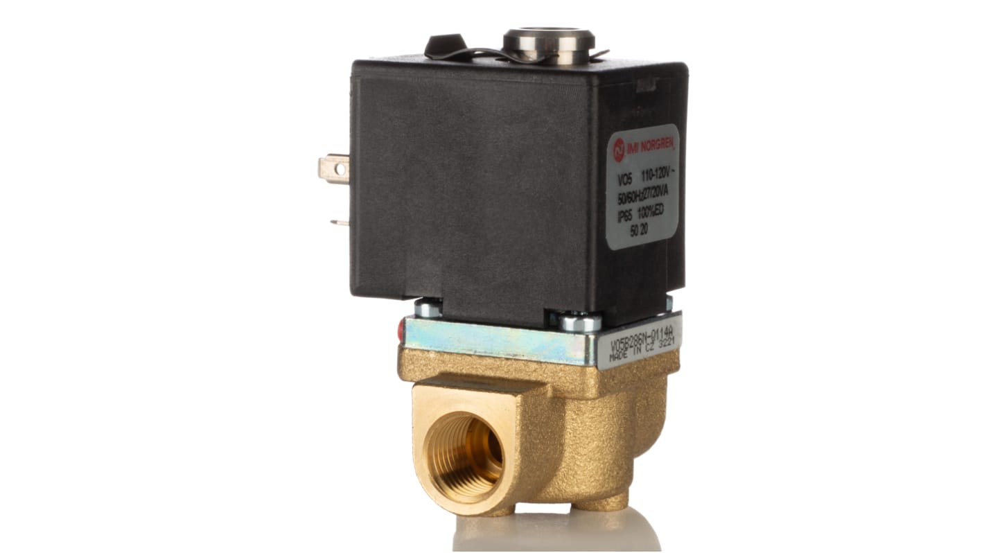 Norgren 2/2 Pneumatic Solenoid Valve - Solenoid/Spring G 1/4 V05 Series 110→120V ac, V05B286N