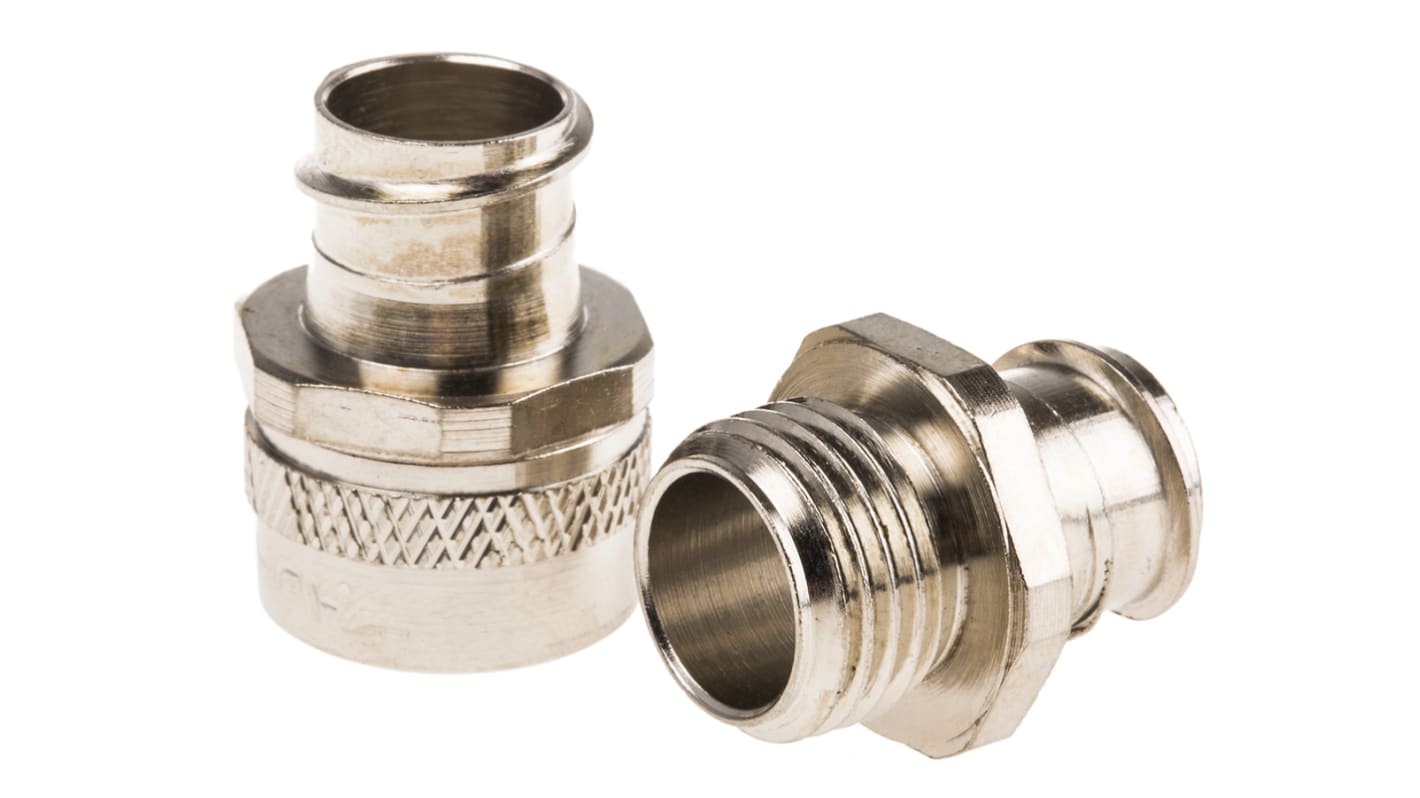 Adaptaflex Straight, Conduit Fitting, 16mm Nominal Size, M16, Brass, Silver IP40 rating
