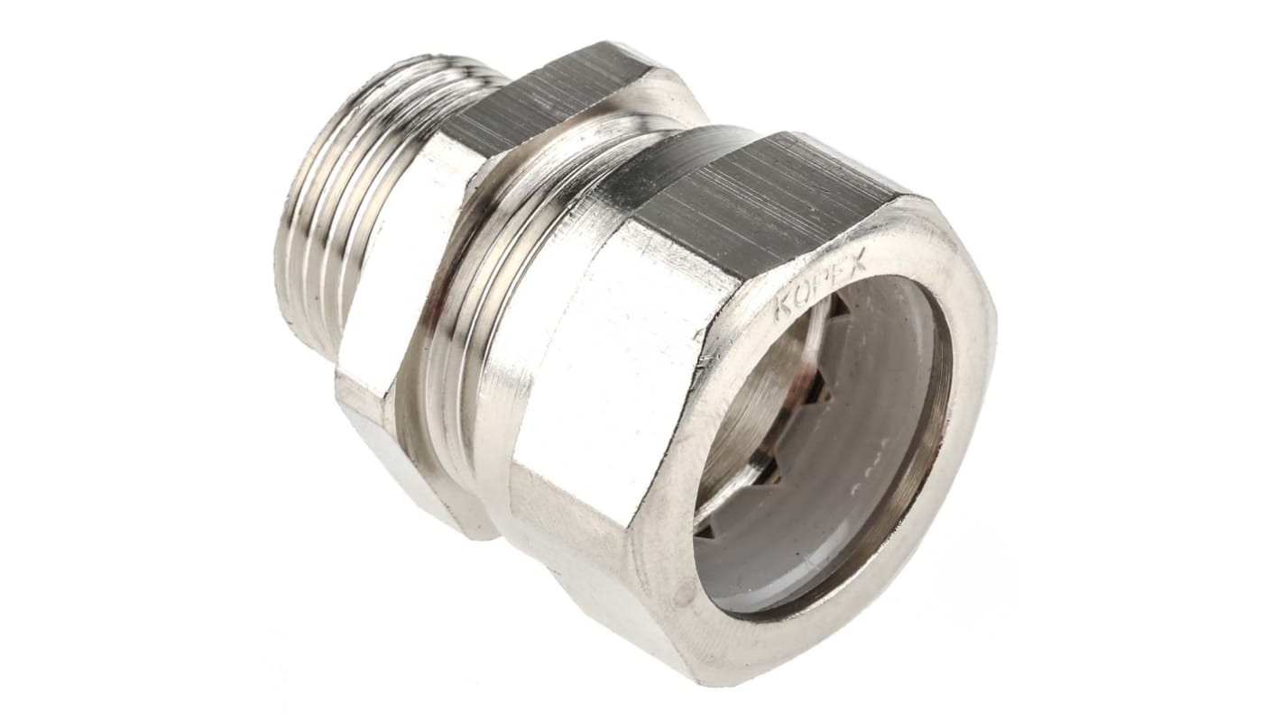 Kopex 适配器 电缆管接头, M20螺纹, 黄铜制, 20mm标称尺寸, 镀镍表面, IP67, SCBCM0404系列