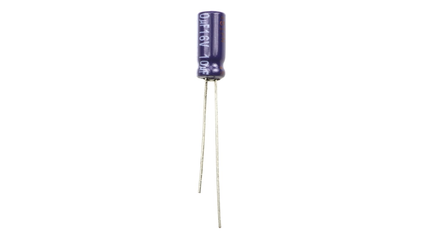 Condensatore Panasonic, serie M-A, 10μF, 16V cc, ±20%, +85°C, Radiale, Foro passante