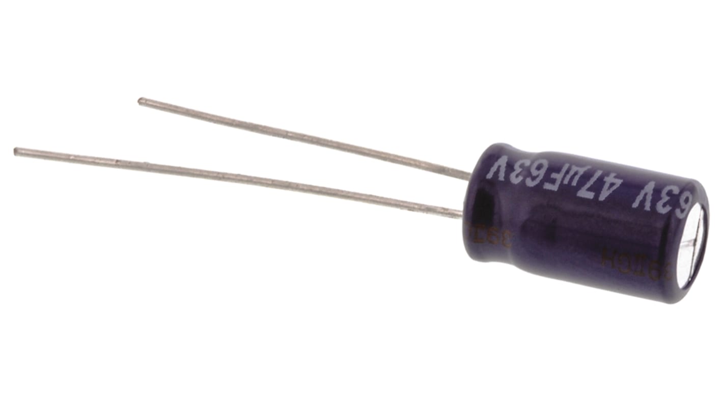 Panasonic 47μF Aluminium Electrolytic Capacitor 63V dc, Radial, Through Hole - ECA1JM470