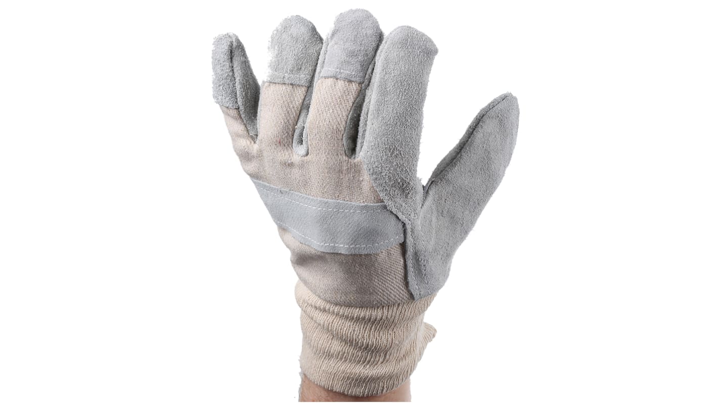 BM Polyco Rigmaster Grey Cotton, Leather General Purpose Reusable Gloves, Size 8