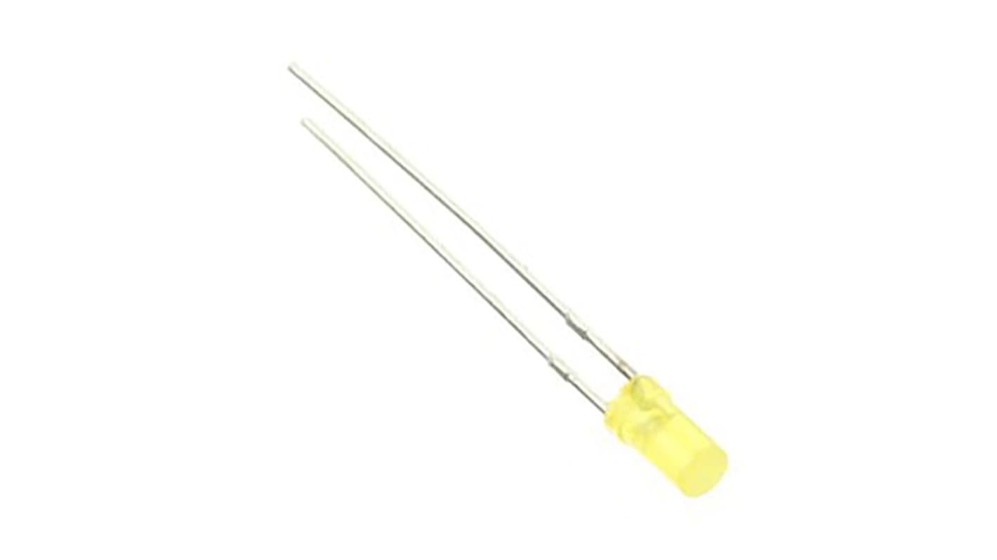 Kingbright2.05 V Yellow LED 3mm Through Hole, Cylindrical L-424YDT