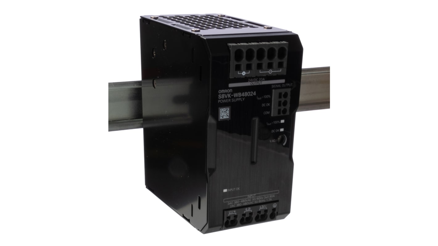 Alimentatore a montaggio su guida DIN Omron, 24V cc, 20A, 400V ca, 2kW
