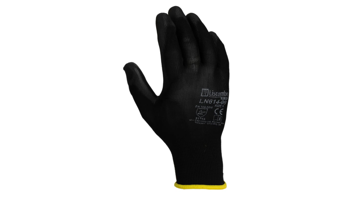Liscombe Black Polyamide Extra Grip, Good Dexterity Work Gloves, Size 9, Polyurethane Coating