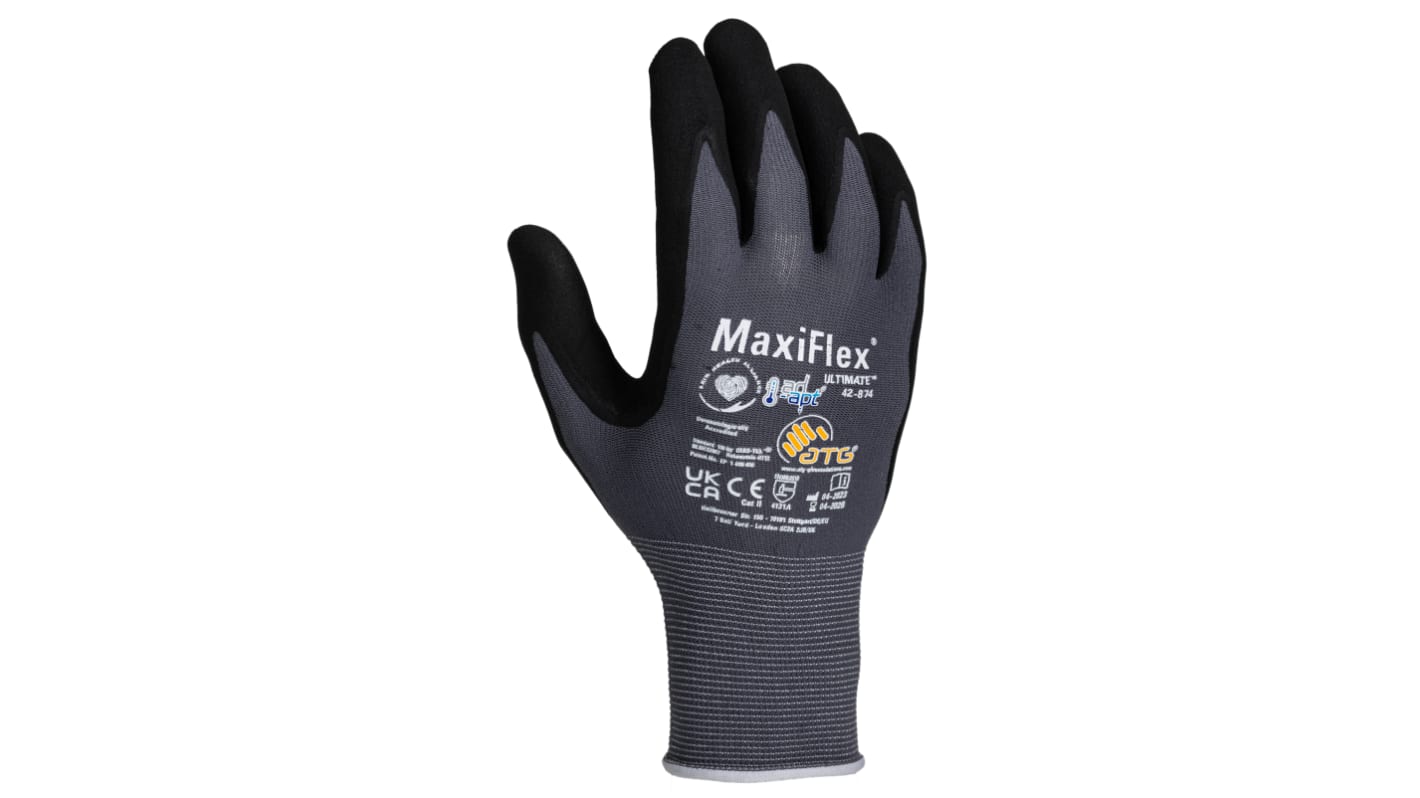 ATG Maxiflex Grey Spandex General Purpose Work Gloves, Size 8, Nitrile Coating